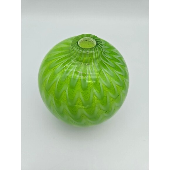 Hand Blown Art Glass Oil Lamp Chartreuse Green Swirl No Wick 4.5" Tall Heavy - Picture 2 of 10